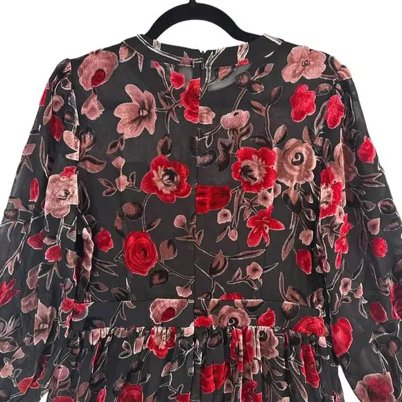 Fate Womens‎ Large Floral Velvet Mini Dress Sheer Romantic Cottagecore - Picture 11 of 13